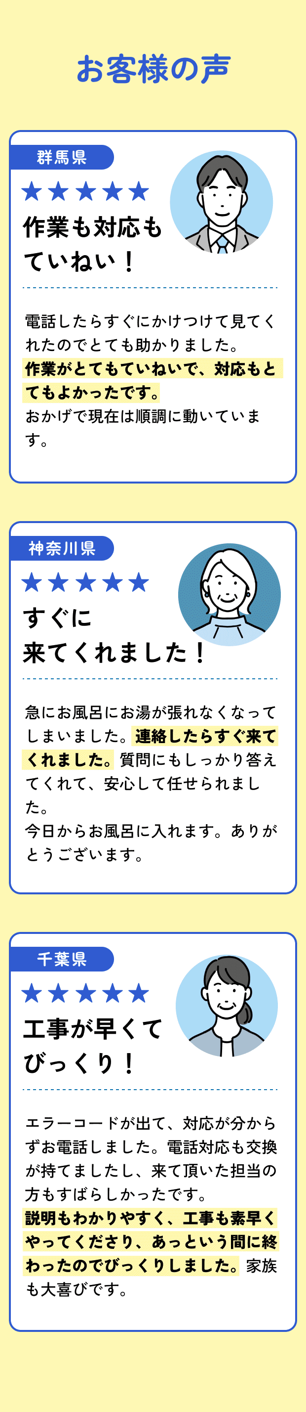 街角給湯相談所 お客様の声
