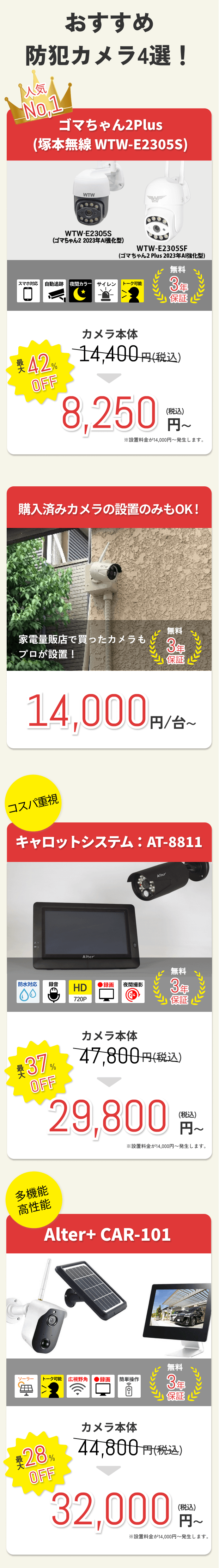 街角防犯カメラ相談所料金例